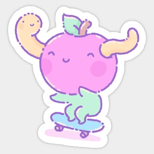 Apple on a skateboard Sticker